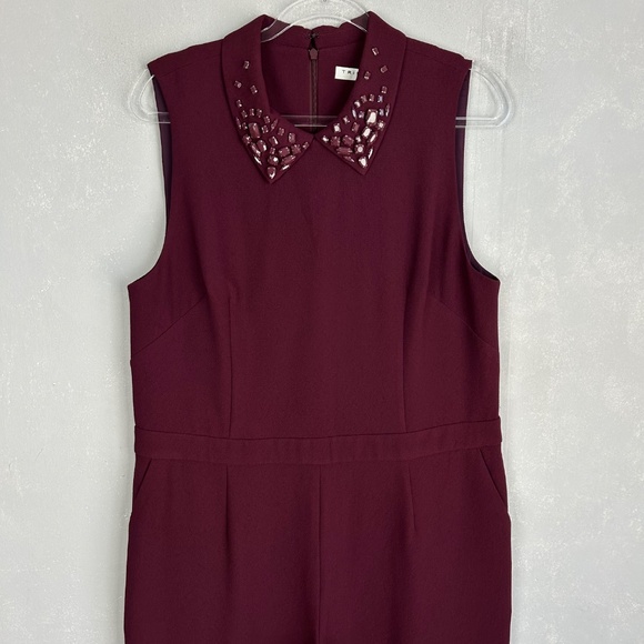 Trina Turk size 14 jumpsuit burgundy sequin collar wide leg sleeveless NEW - Picture 2 of 16